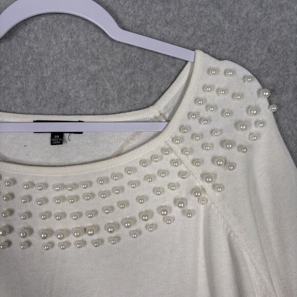 Notations Sweater 2X Pearls Cotton Stretch Twee Glam‎ Feminine Church Neutrals - Picture 4 of 12
